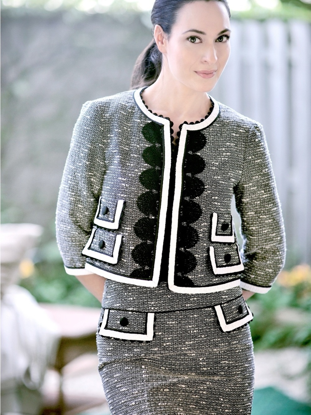 Nanette Lepore Suit-Black and White Tweed Jacket & Skirt Suit